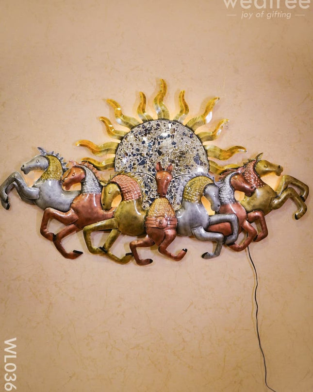 Sun With Running 7 Horses - Wl0362 Metal Decor Hanging
