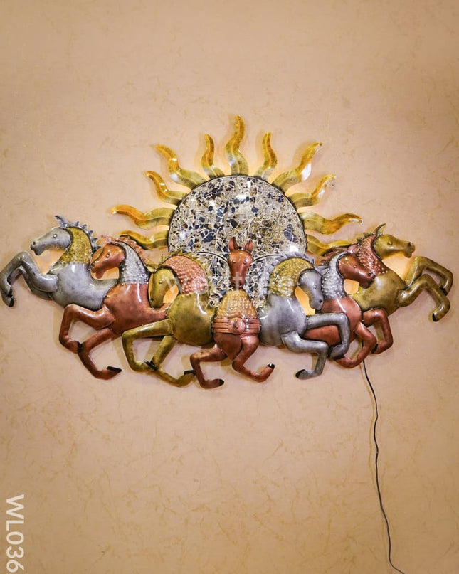 Sun With Running 7 Horses - Wl0362 Metal Decor Hanging