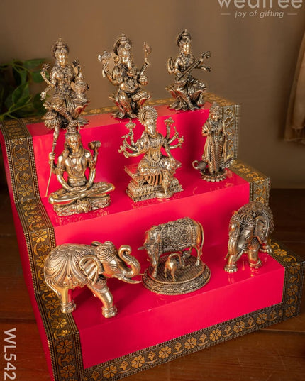 Swarna Golu 3 Step - Gold Oxidized Golu Padi & Brass Antique Idols - WL5422 - Swarna Golu