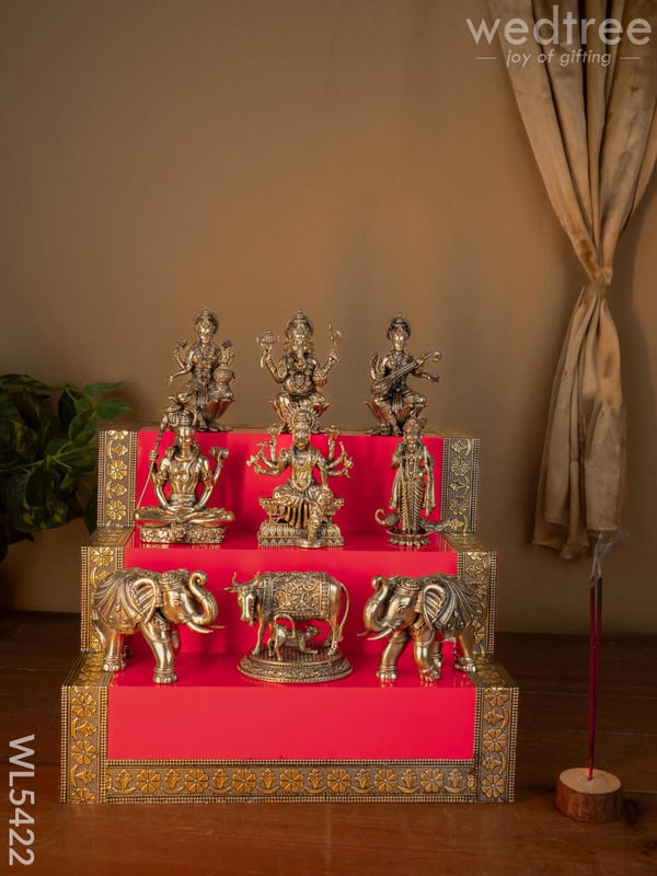 Swarna Golu 3 Step - Gold Oxidized Golu Padi & Brass Antique Idols - WL5422 - Swarna Golu