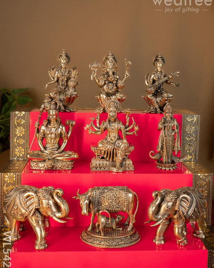Swarna Golu 3 Step - Gold Oxidized Golu Padi & Brass Antique Idols - WL5422 - Swarna Golu