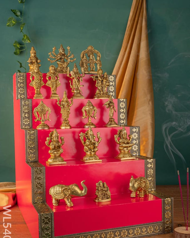 Swarna Golu - Gold Oxidized 5 Step Golu Padi & Brass Idols - WL5404-2 - Swarna Golu
