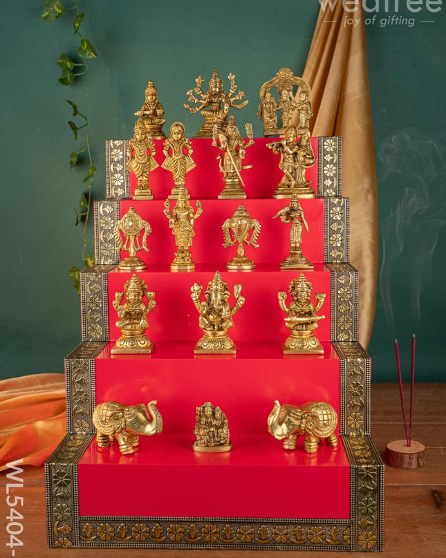 Swarna Golu - Gold Oxidized 5 Step Golu Padi & Brass Idols - WL5404-2 - Swarna Golu