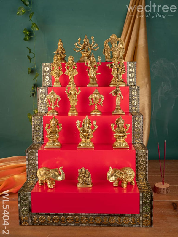 Swarna Golu - Gold Oxidized 5 Step Golu Padi & Brass Idols - WL5404-2 - Swarna Golu