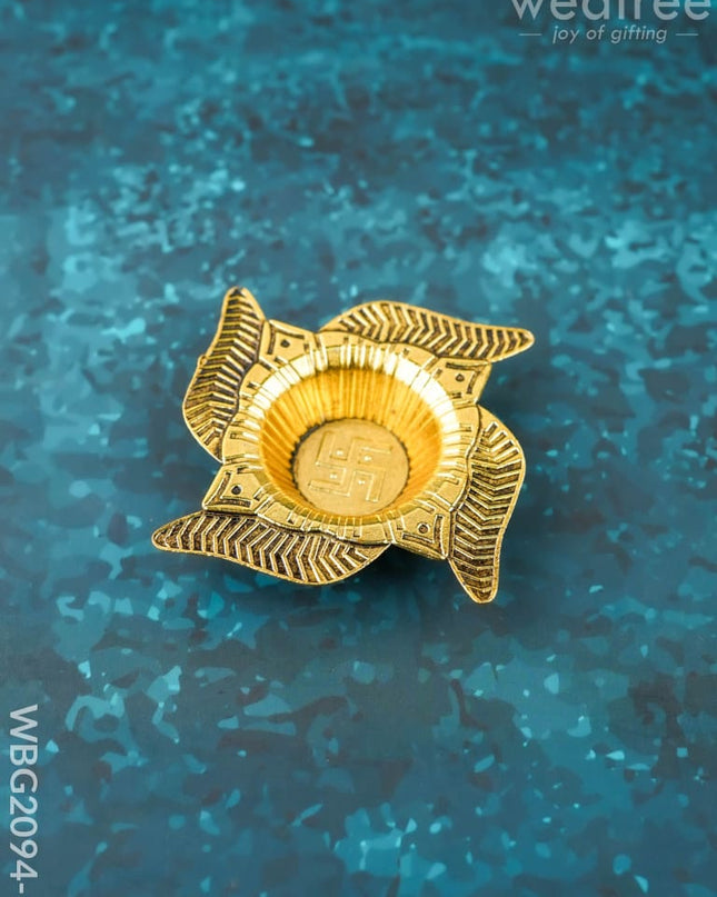 Swastik Diya - Gold - WBG2094-1 - White Metal Diya RG