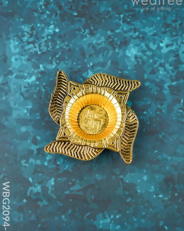 Swastik Diya - Gold - WBG2094-1 - White Metal Diya RG
