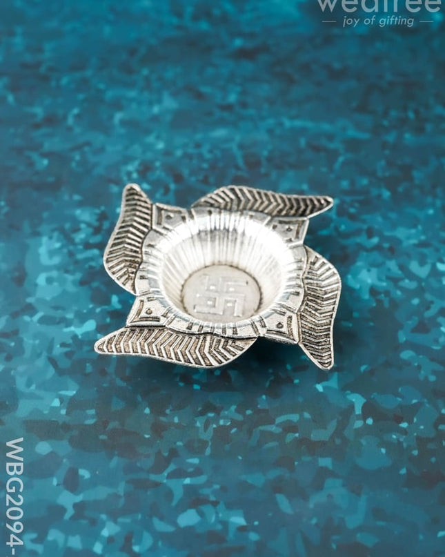 Swastik Diya - Silver - WBG2094-2 - White Metal Diya RG