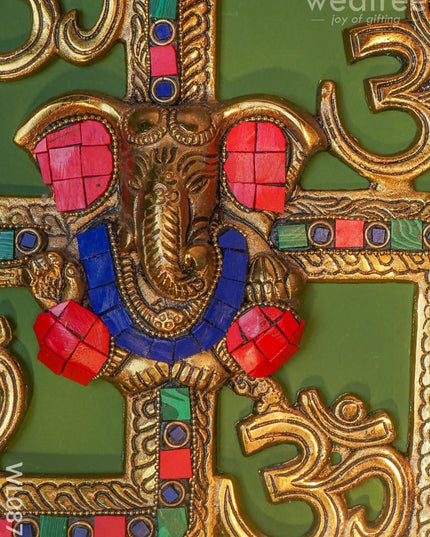 White Metal Swastik Ganesh With Gold Finish - Wl0876