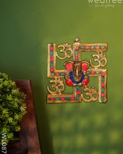 White Metal Swastik Ganesh With Gold Finish - Wl0876