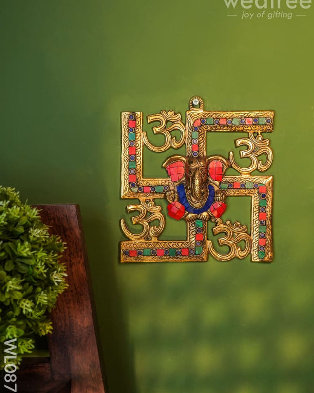 White Metal Swastik Ganesh With Gold Finish - Wl0876