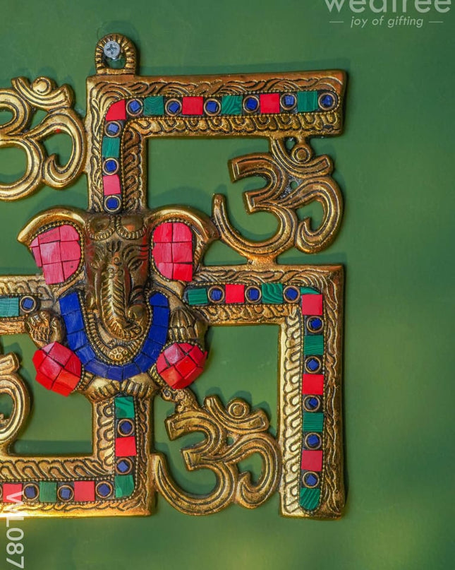 White Metal Swastik Ganesh With Gold Finish - Wl0876