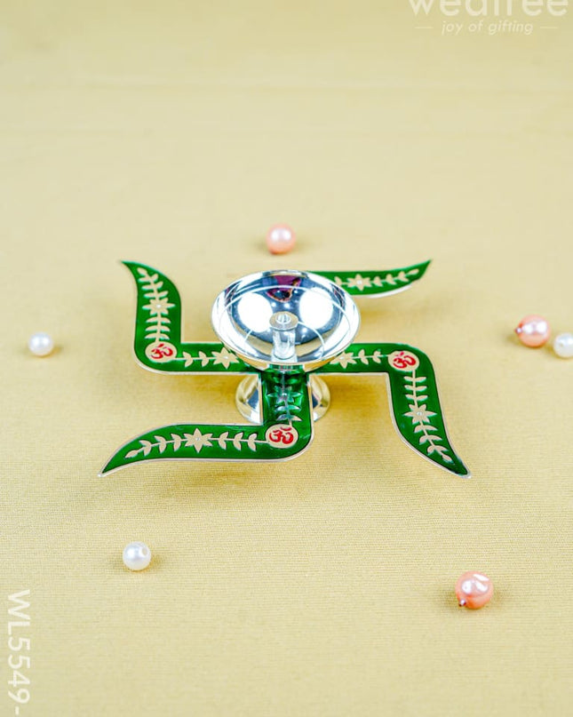 Swastik Shape Diya - Green - WL5549-2 - EPNS Gifts