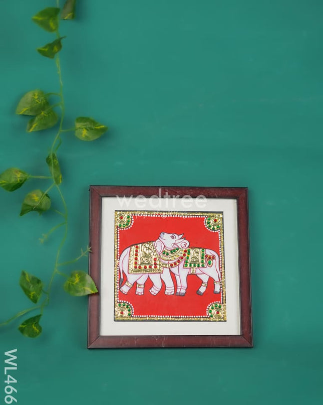 Tanjore Art Photo Frame - Elephant & Cow Wl4667 Painting