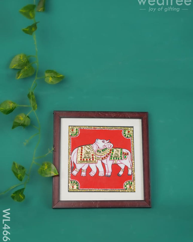 Tanjore Art Photo Frame - Elephant & Cow Wl4667 Painting
