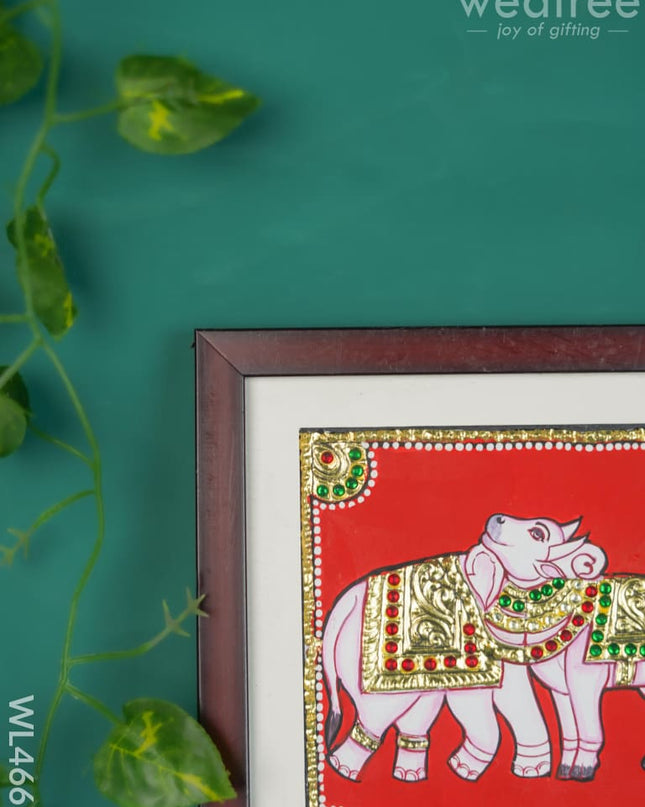 Tanjore Art Photo Frame - Elephant & Cow Wl4667 Painting