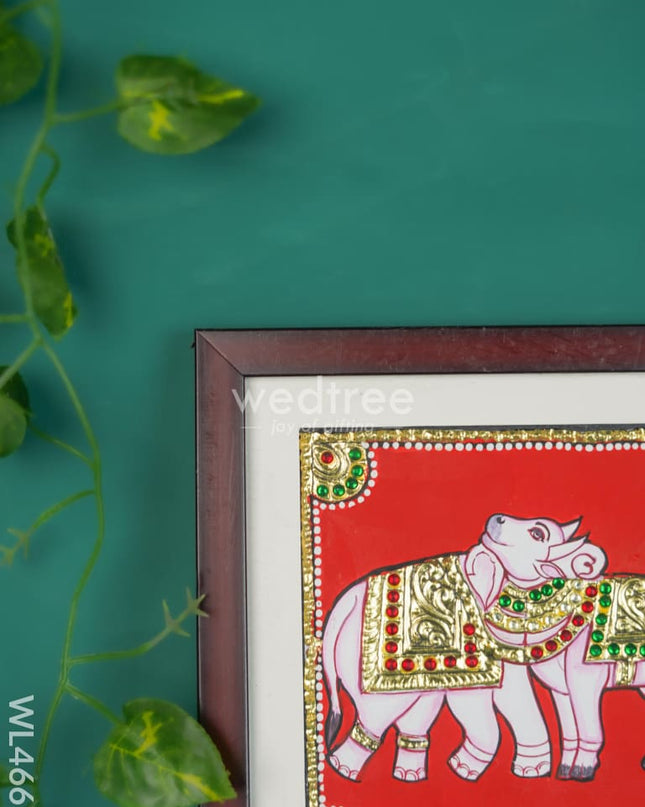 Tanjore Art Photo Frame - Elephant & Cow Wl4667 Painting