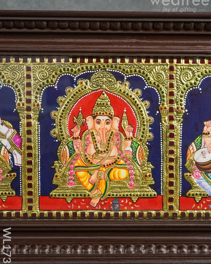 Tanjore Painting - Venkateswara Lakshmi Ganesha Saraswathi Murugan 9X39 (5 In 1) Wl1736