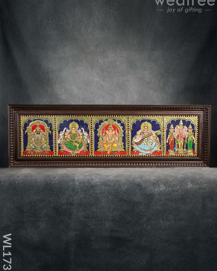 Tanjore Painting - Venkateswara Lakshmi Ganesha Saraswathi Murugan 9X39 (5 In 1) Wl1736
