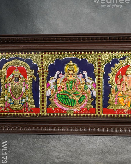 Tanjore Painting - Venkateswara Lakshmi Ganesha Saraswathi Murugan 9X39 (5 In 1) Wl1736