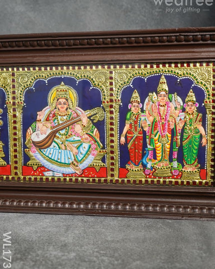 Tanjore Painting - Venkateswara Lakshmi Ganesha Saraswathi Murugan 9X39 (5 In 1) Wl1736