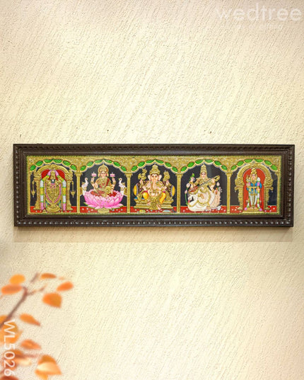 Tanjore Painting - Balaji-Gajalakshmi-Ganesha-Saraswathi-Murugan - Flat (Gold Foil) - 50x12 inch (5 in 1) - WL5026