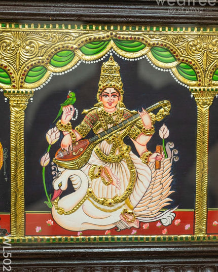 Tanjore Painting - Balaji-Gajalakshmi-Ganesha-Saraswathi-Murugan - Flat (Gold Foil) - 50x12 inch (5 in 1) - WL5026