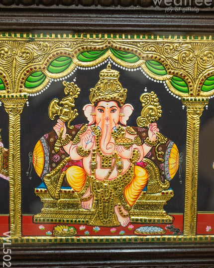 Tanjore Painting - Balaji-Gajalakshmi-Ganesha-Saraswathi-Murugan - Flat (Gold Foil) - 50x12 inch (5 in 1) - WL5026