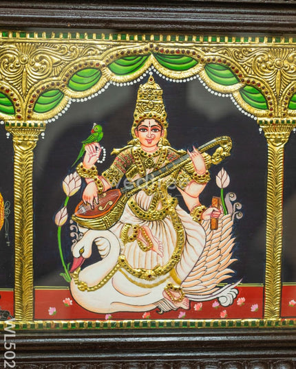 Tanjore Painting - Balaji-Gajalakshmi-Ganesha-Saraswathi-Murugan - Flat (Gold Foil) - 50x12 inch (5 in 1) - WL5026