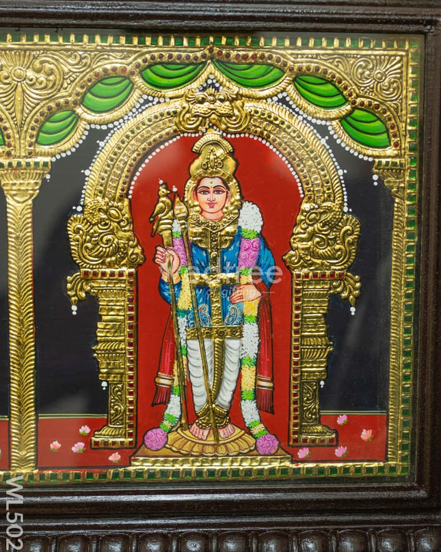 Tanjore Painting - Balaji-Gajalakshmi-Ganesha-Saraswathi-Murugan - Flat (Gold Foil) - 50x12 inch (5 in 1) - WL5026