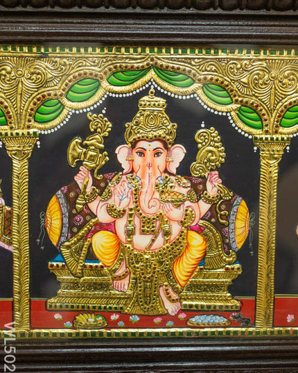 Tanjore Painting - Balaji-Gajalakshmi-Ganesha-Saraswathi-Murugan - Flat (Gold Foil) - 50x12 inch (5 in 1) - WL5026