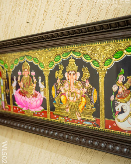 Tanjore Painting - Balaji-Gajalakshmi-Ganesha-Saraswathi-Murugan - Flat (Gold Foil) - 50x12 inch (5 in 1) - WL5026