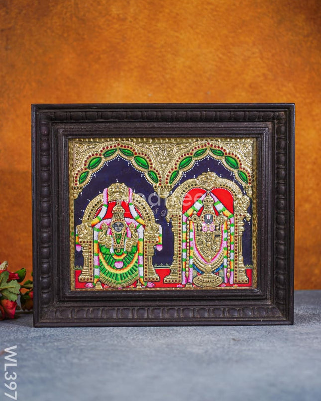 Tanjore Painting - Balaji & Padmavathi 10 X 12 Inch Flat [Gold Foil] Wl3977