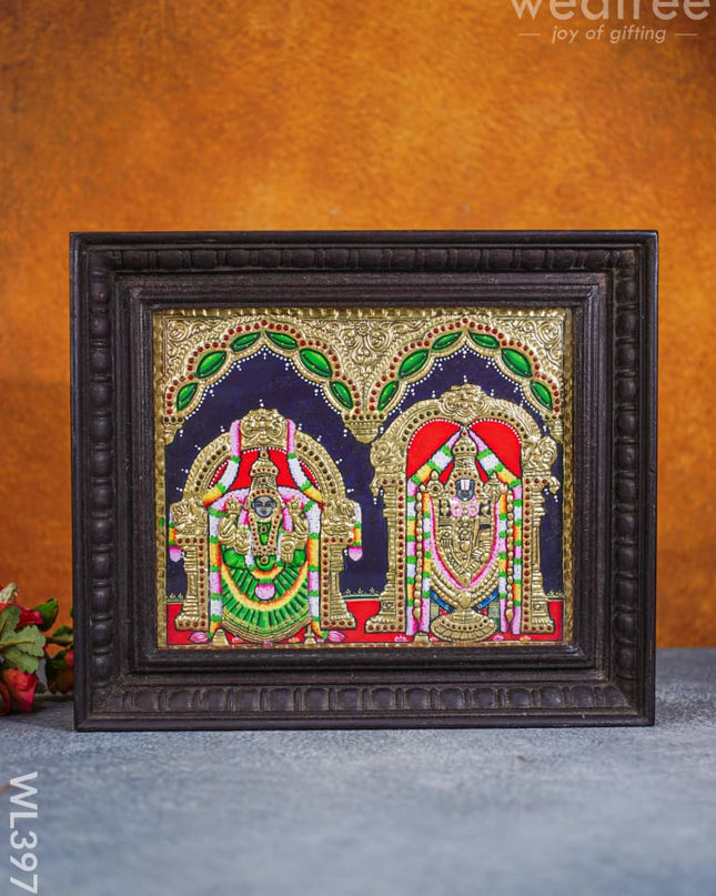 Tanjore Painting - Balaji & Padmavathi 10 X 12 Inch Flat [Gold Foil] Wl3977