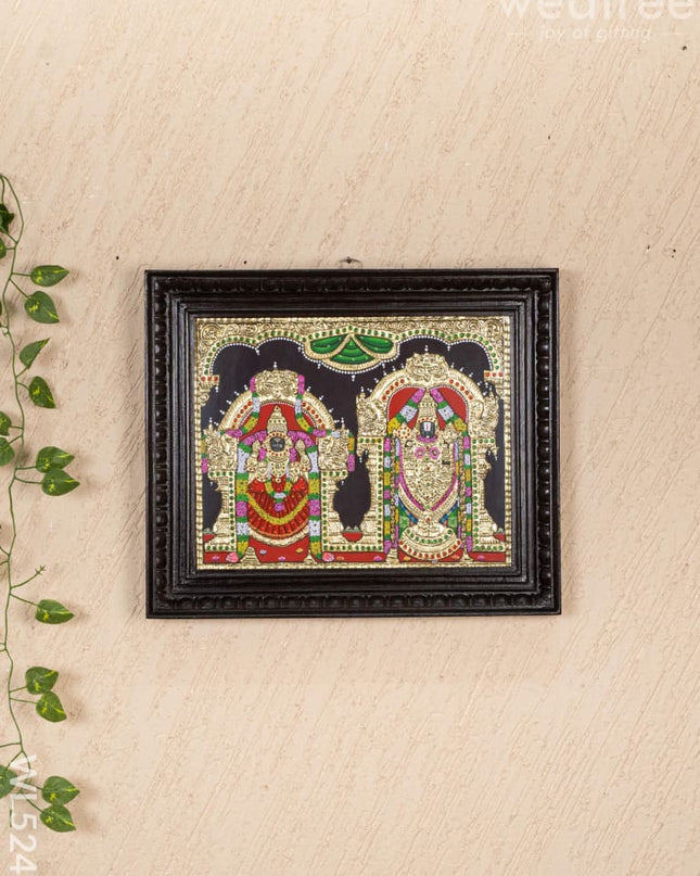 Tanjore Painting - Balaji-Padmavati Thayar - Flat (Gold Foil) - 15x12 inch - WL5246 - Tanjore Painting