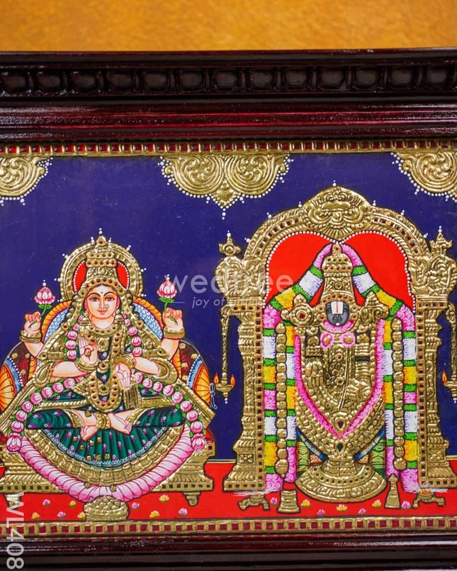 Tanjore Painting - Balaji-Padmavathi 15 X 12 Inch Flat [Gold Foil] Wl4081