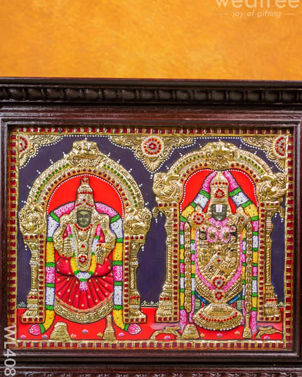 Tanjore Painting - Balaji-Padmavathi 15 X 12 Inch Semi Embossed Wl4080
