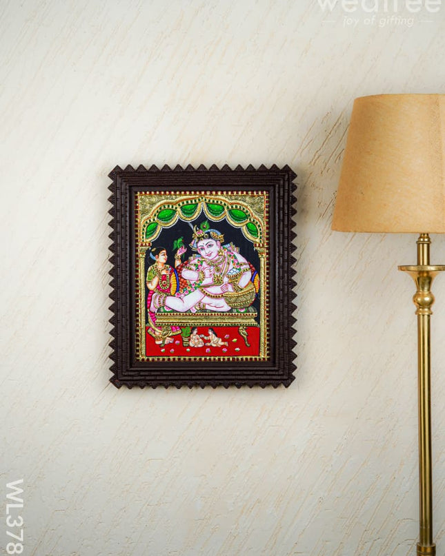 Tanjore Painting Butter Krishna (Chettinad Frame) - Flat (Gold foil) - 15x12 inch - WL3783 - Tanjore Painting