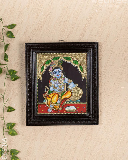 Tanjore Painting - Butter Krishna - Flat (Gold Foil) - 12x10 inch - WL5234 - Tanjore Painting