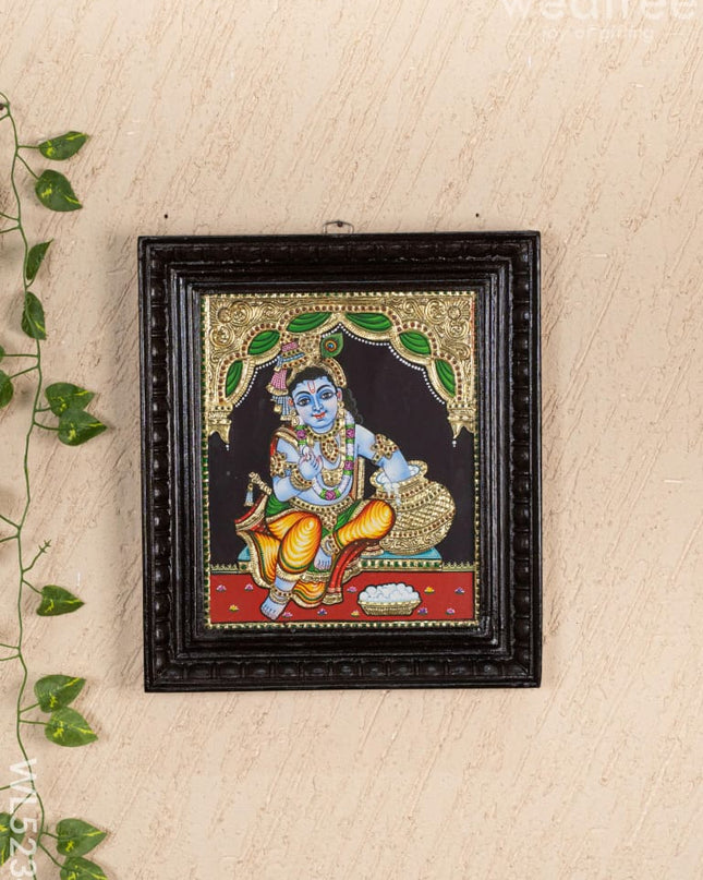 Tanjore Painting - Butter Krishna - Flat (Gold Foil) - 12x10 inch - WL5234 - Tanjore Painting