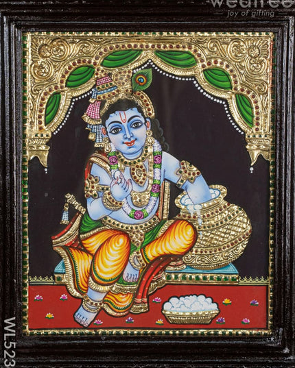 Tanjore Painting - Butter Krishna - Flat (Gold Foil) - 12x10 inch - WL5234 - Tanjore Painting