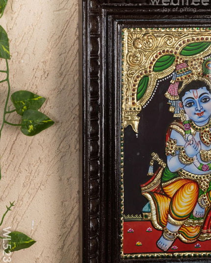 Tanjore Painting - Butter Krishna - Flat (Gold Foil) - 12x10 inch - WL5234 - Tanjore Painting