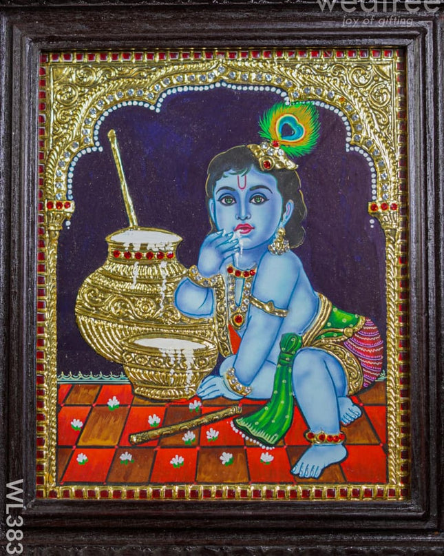 Tanjore Painting - Butter Krishna (Semi Embossed) 12X10 Inch Wl3836
