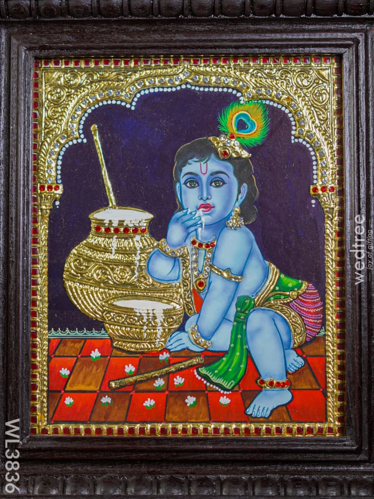 Tanjore Painting - Butter Krishna (Semi Embossed) 12X10 Inch Wl3836