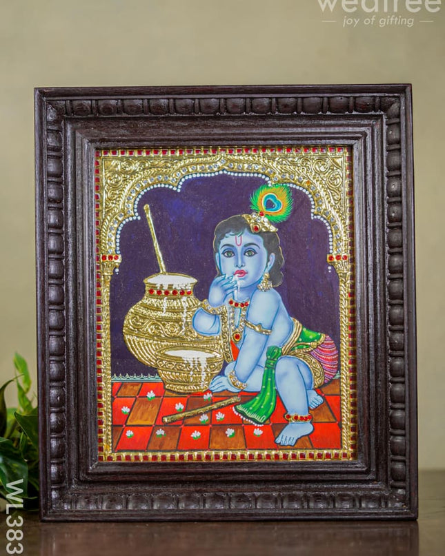 Tanjore Painting - Butter Krishna (Semi Embossed) 12X10 Inch Wl3836
