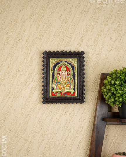 Tanjore Painting (Chettinad Frame) - Ganesha - Flat (Gold Foil) - 8x6 inch - WL2019 - Tanjore Painting