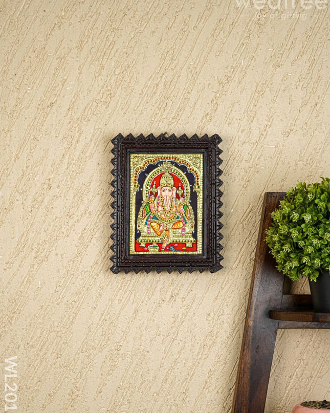 Tanjore Painting (Chettinad Frame) - Ganesha - Flat (Gold Foil) - 8x6 inch - WL2019 - Tanjore Painting