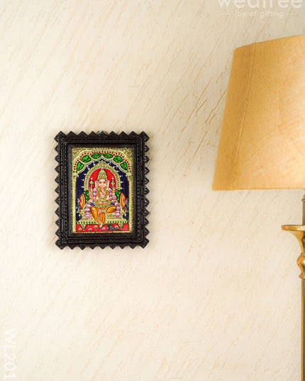 Tanjore Painting (Chettinad Frame) - Ganesha - Flat (Gold Foil) - 8x6 inch - WL2019 - Tanjore Painting