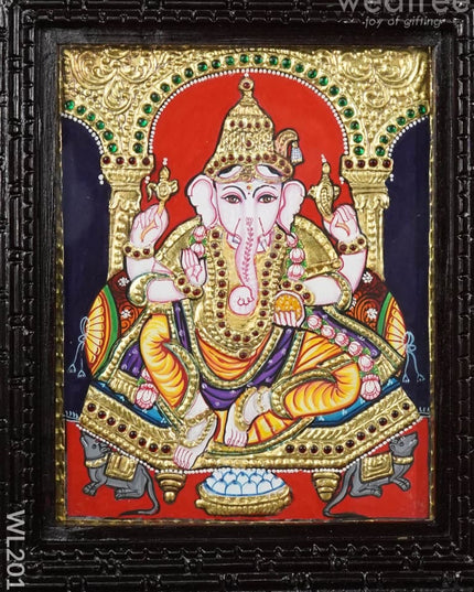 Tanjore Painting Ganesha (Chettinad Frame) - Flat Work- 8X6 Wl2019