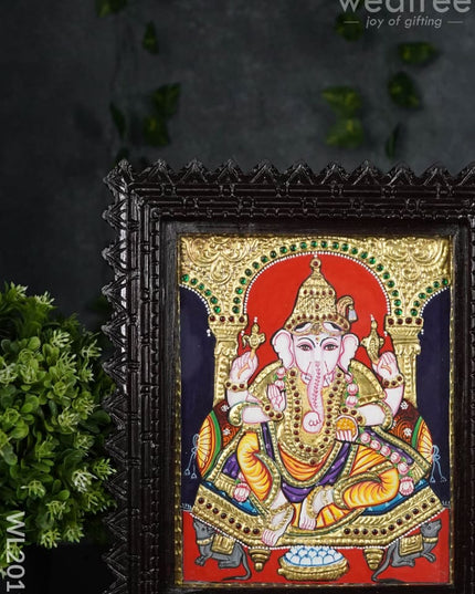 Tanjore Painting Ganesha (Chettinad Frame) - Flat Work- 8X6 Wl2019