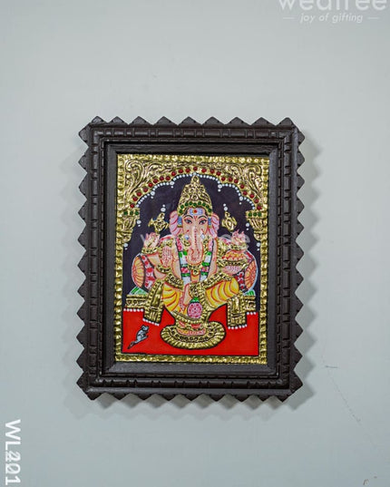 Tanjore Painting (Chettinad Frame) - Ganesha - Flat (Gold Foil) - 8x6 inch - WL2019 Tanjore Painting